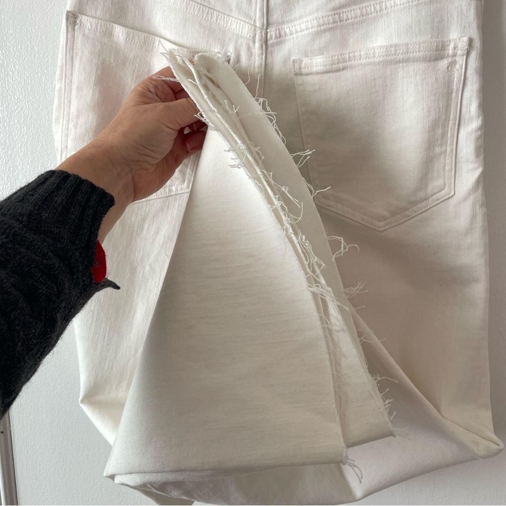 Madewell white flared wide leg cropped jeans raw hem high-rise magic pocket 27 - Picture 12 of 13